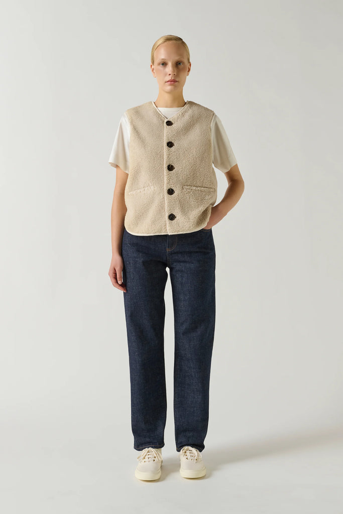 V-neck faux-shearling vest