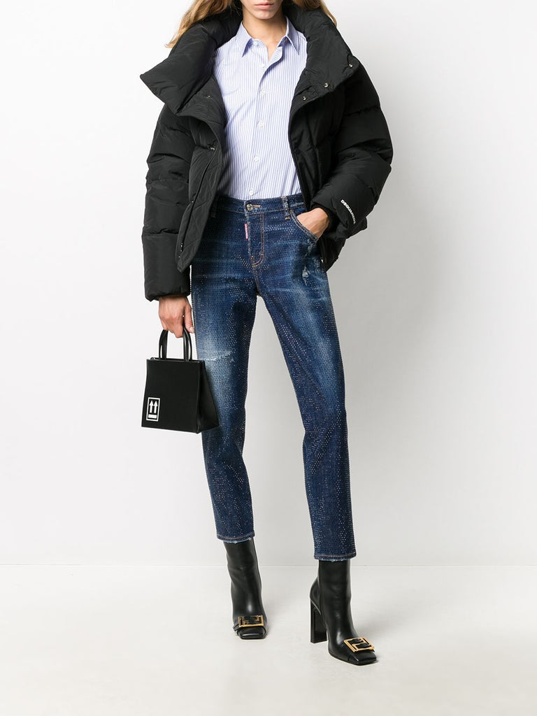 Studded cropped skinny-fit jeans