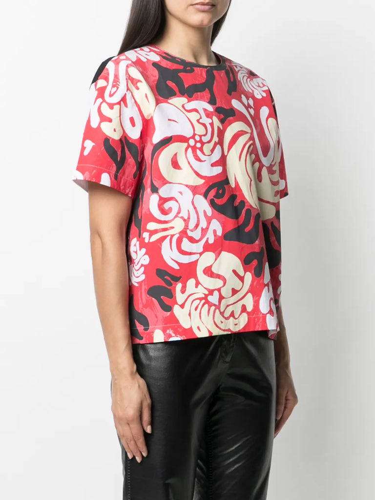 graphic print short sleeve blouse