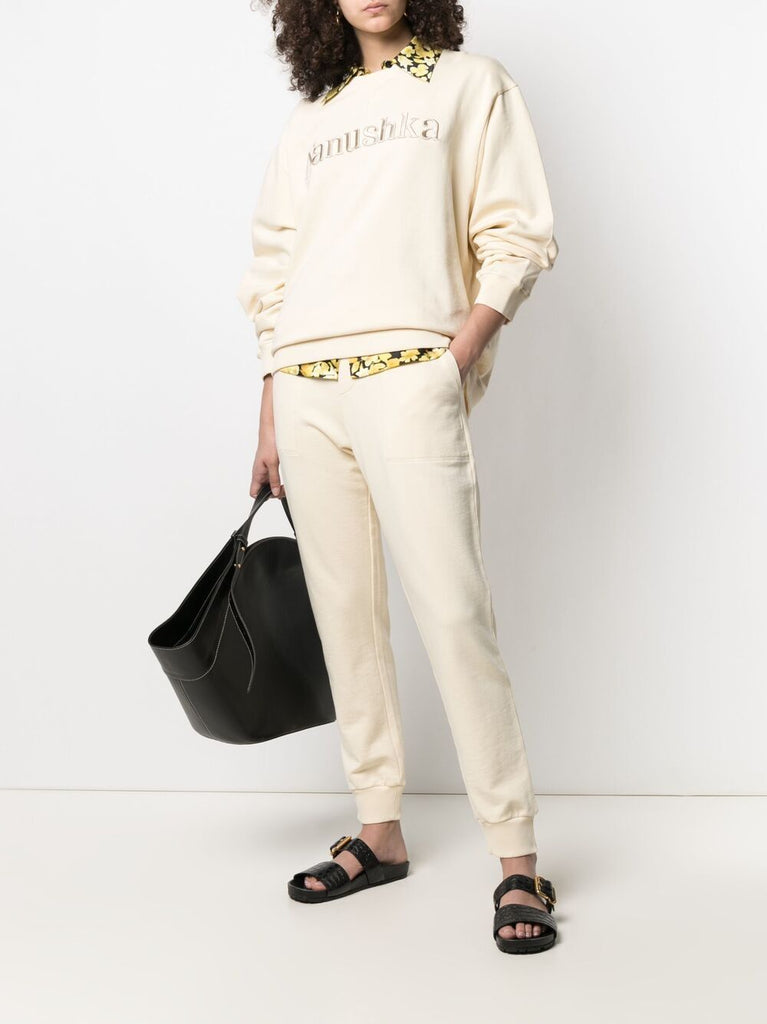 cream logo-embroidered track pants