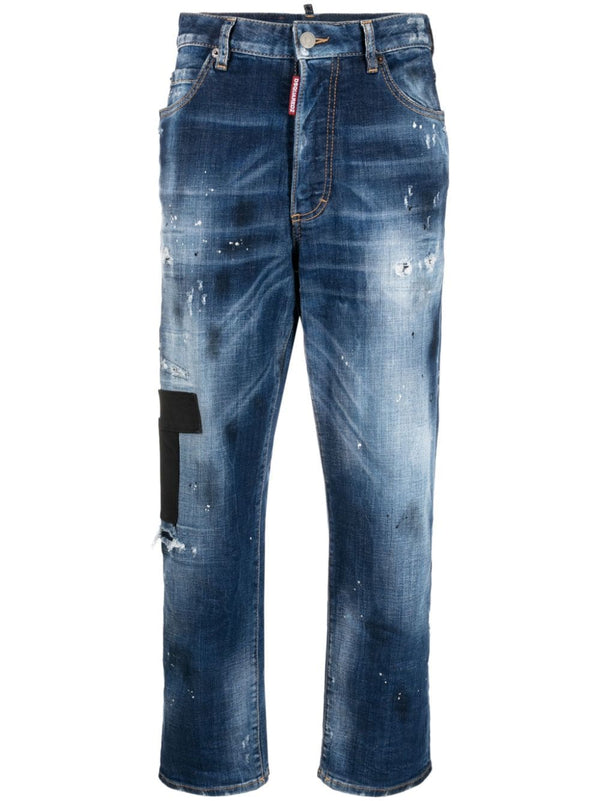 distressed straight-leg denim jeans