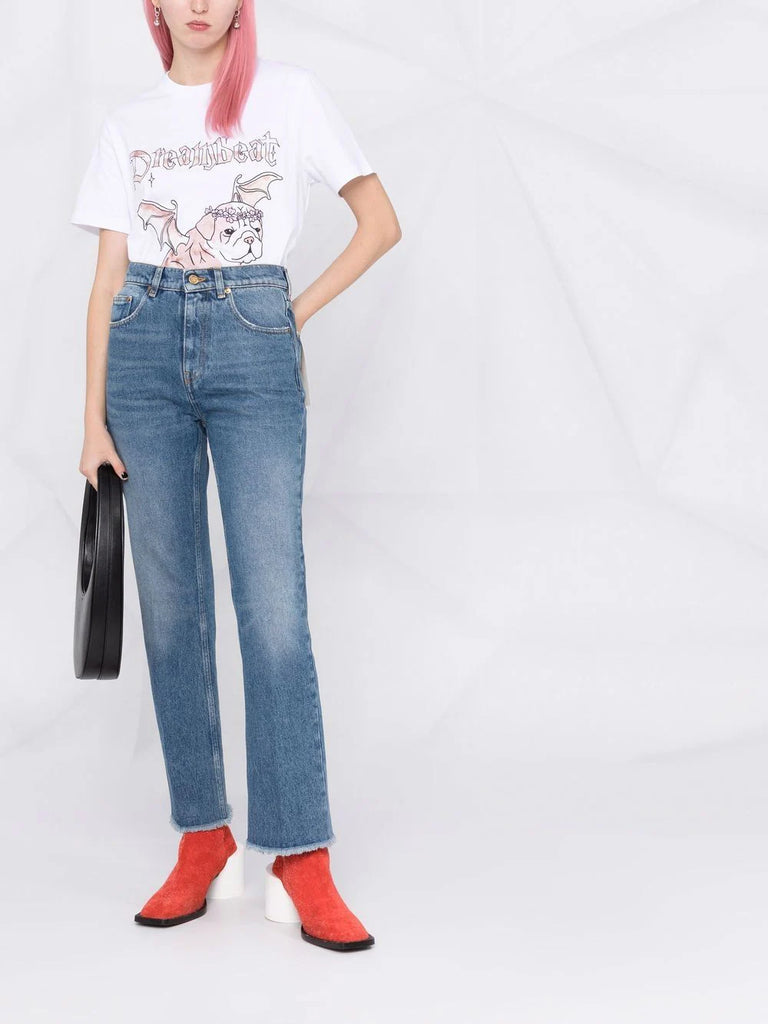 Faded cropped denim jeans