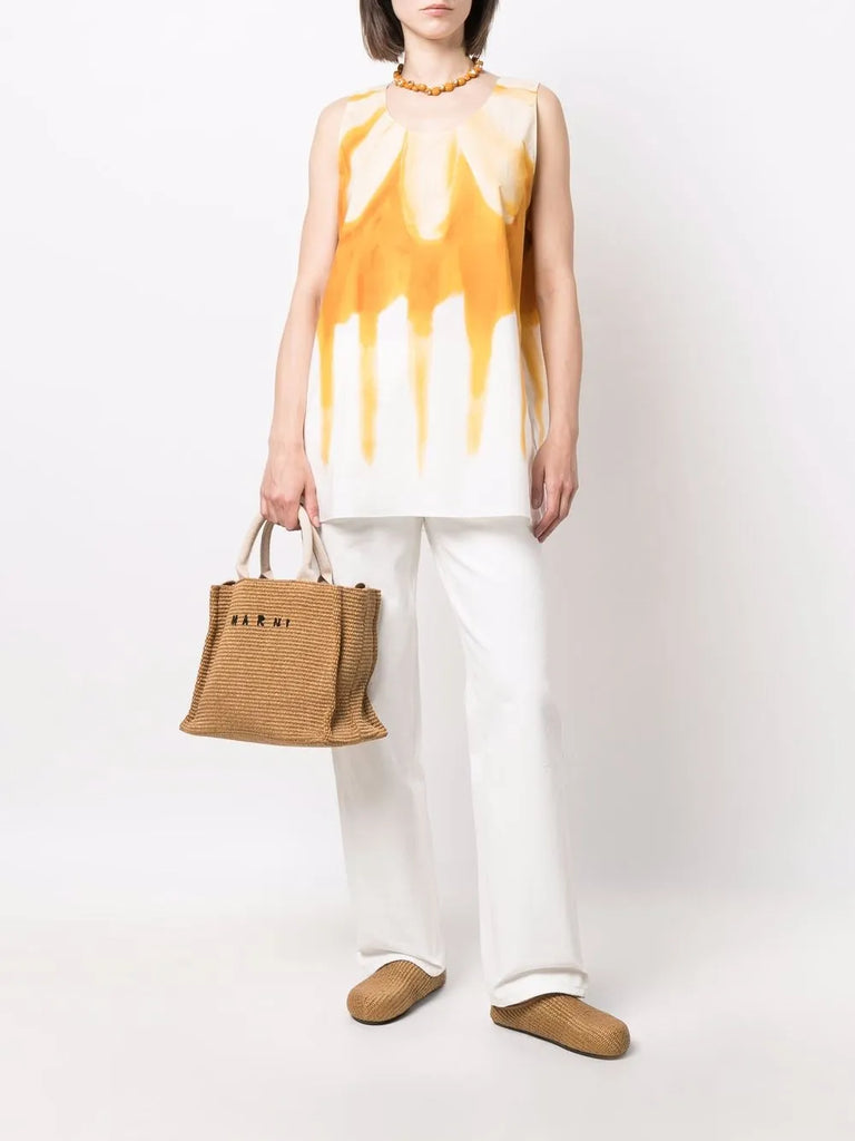 logo-lettering raffia tote bag