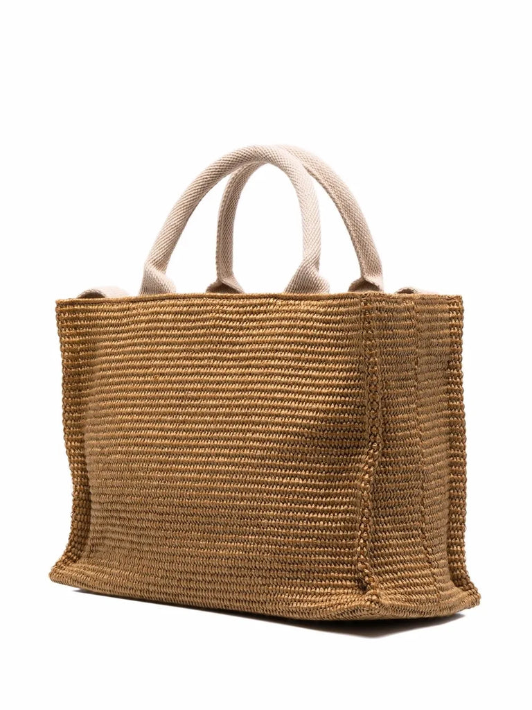 logo-lettering raffia tote bag