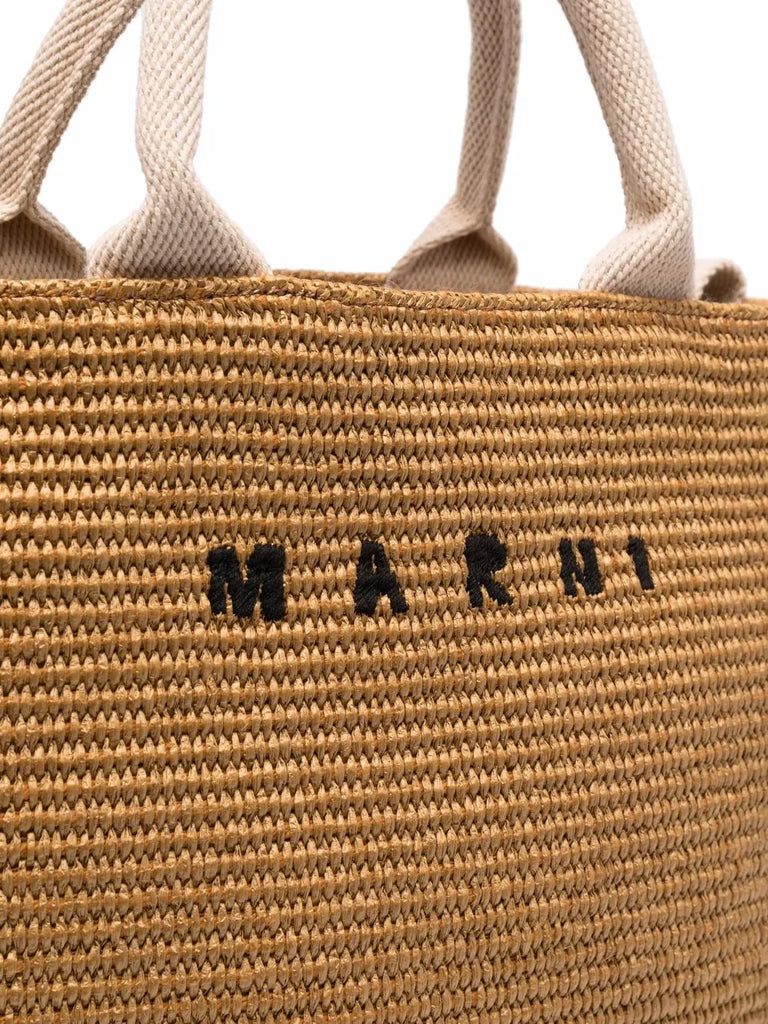 logo-lettering raffia tote bag