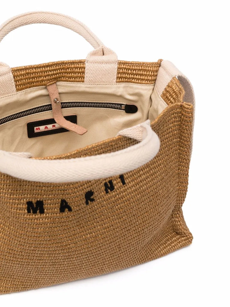 logo-lettering raffia tote bag