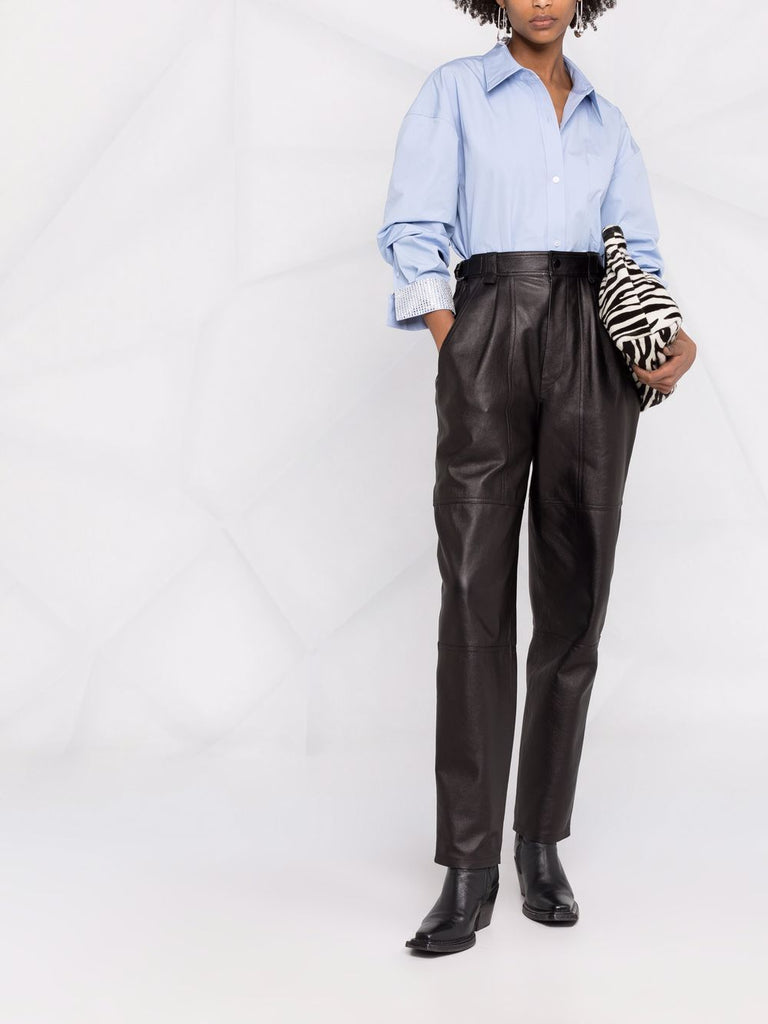 straight leg leather trousers
