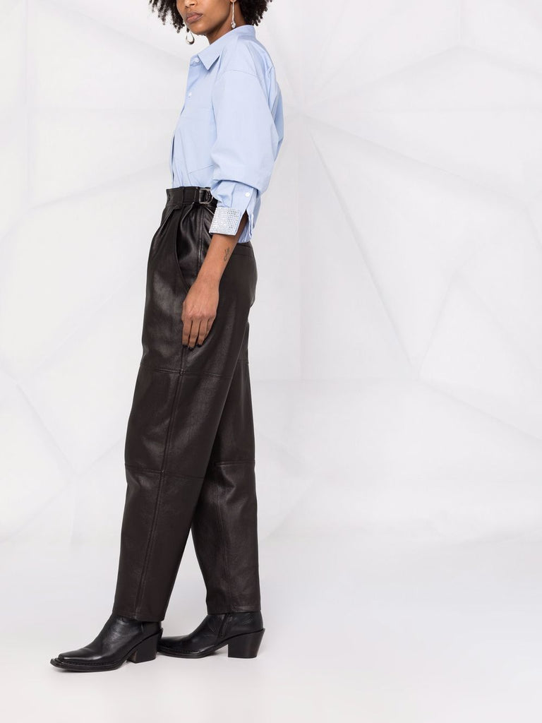 straight leg leather trousers