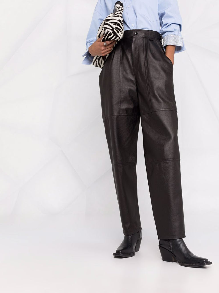 straight leg leather trousers