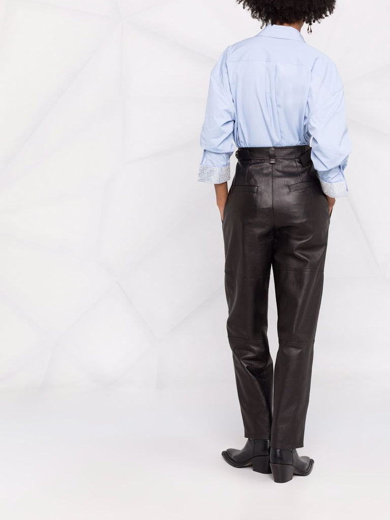 straight leg leather trousers
