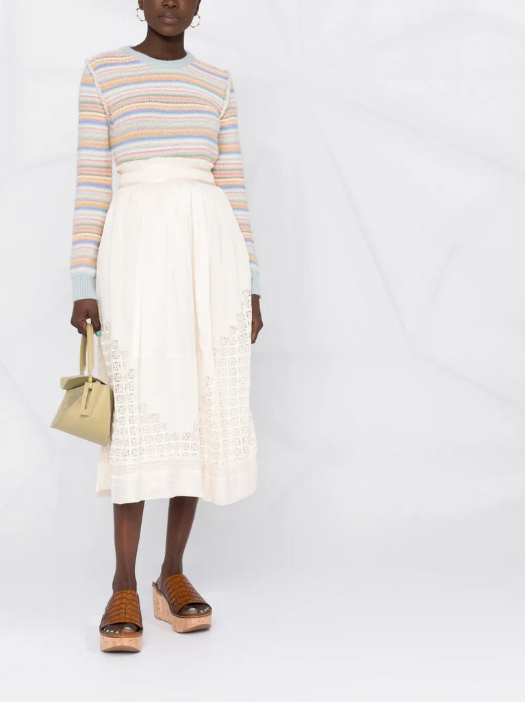 Cadena lace-insert midi skirt