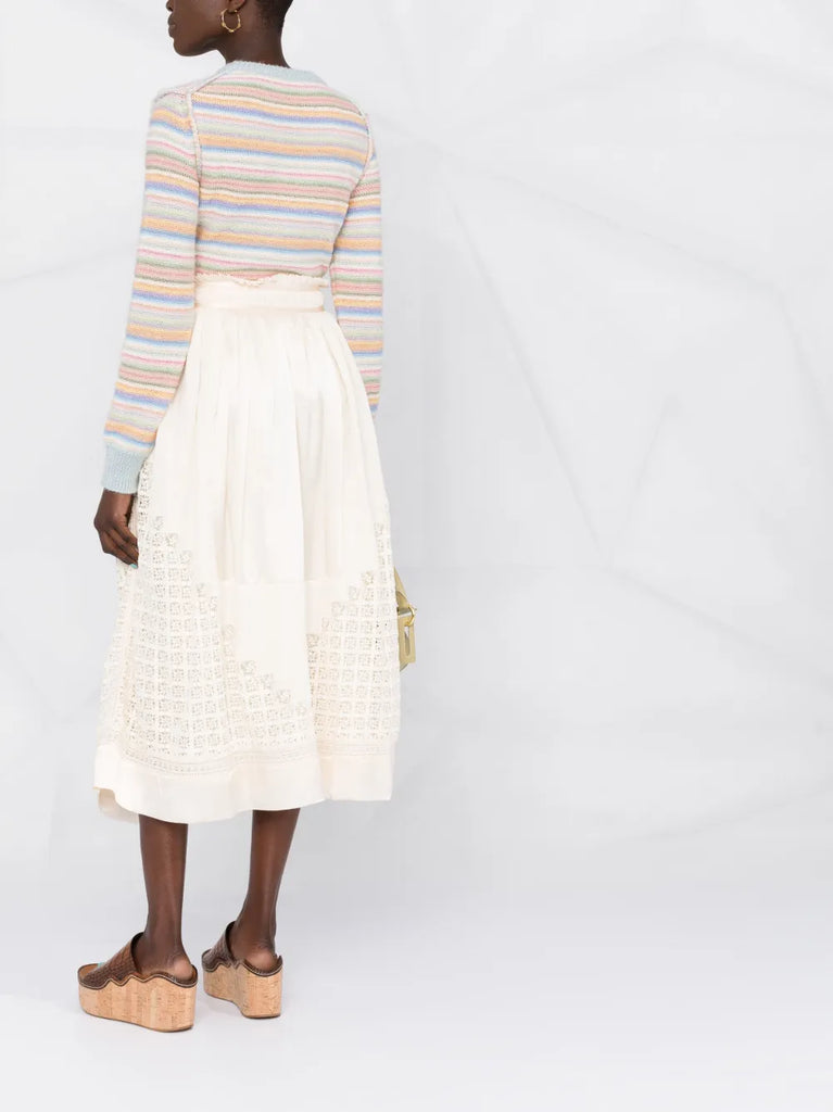 Cadena lace-insert midi skirt