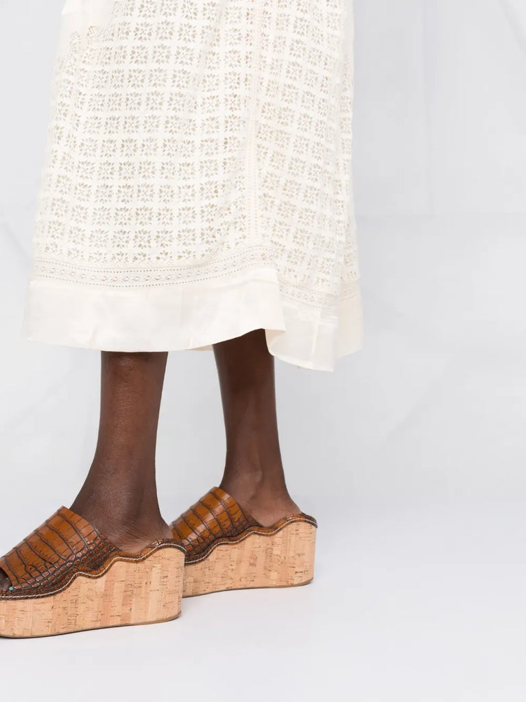 Cadena lace-insert midi skirt