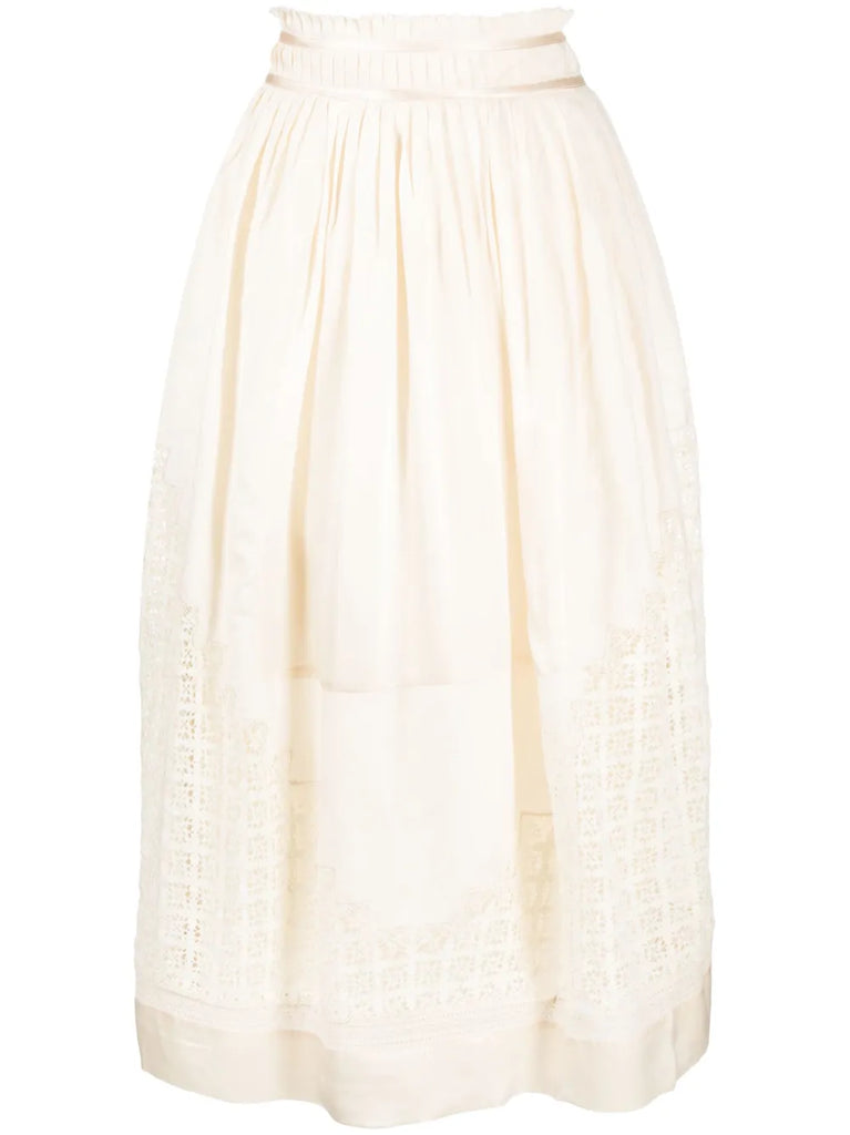Cadena lace-insert midi skirt
