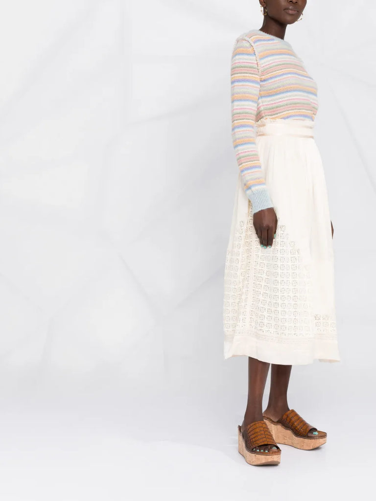 Cadena lace-insert midi skirt