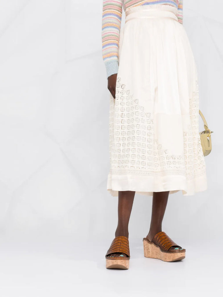 Cadena lace-insert midi skirt