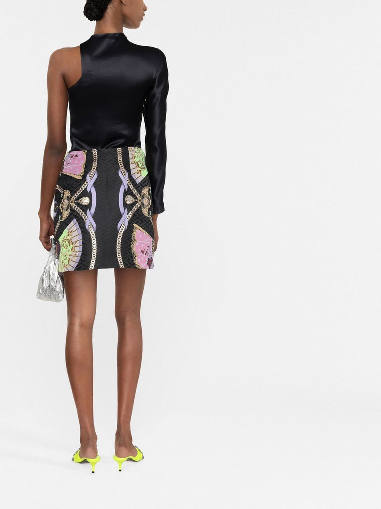 graphic-print Medusa Head button skirt
