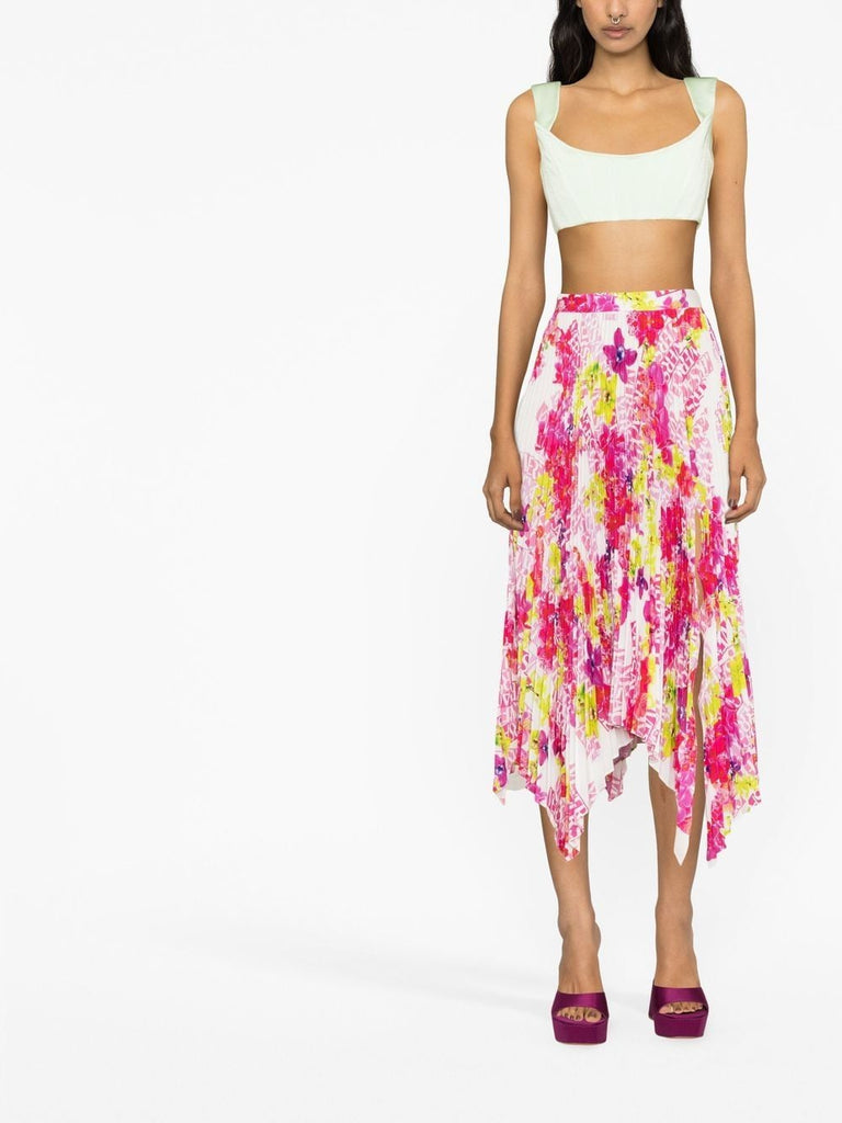 Floral-print pleated skirt
