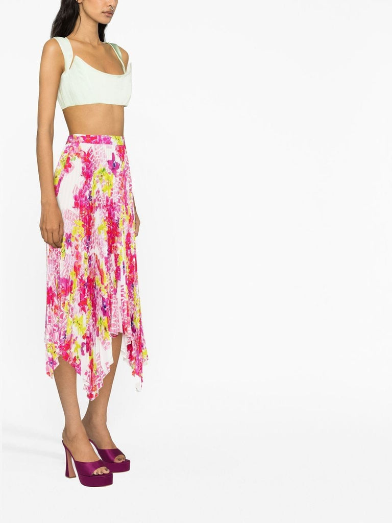 Floral-print pleated skirt