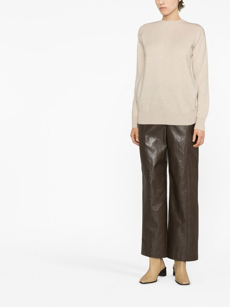 Front seam beige knitwear sweater