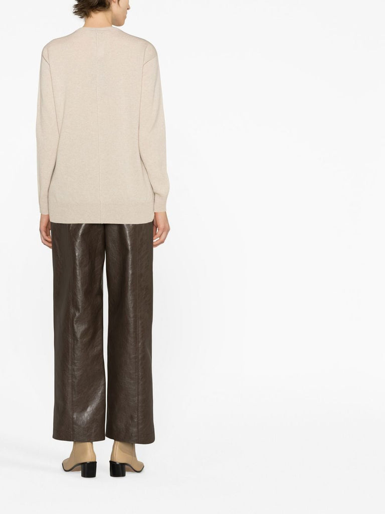Front seam beige knitwear sweater