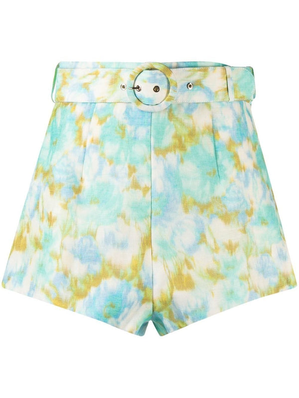 Printed belted shorts
