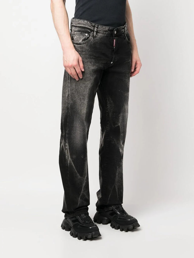 washed straight-leg jeans