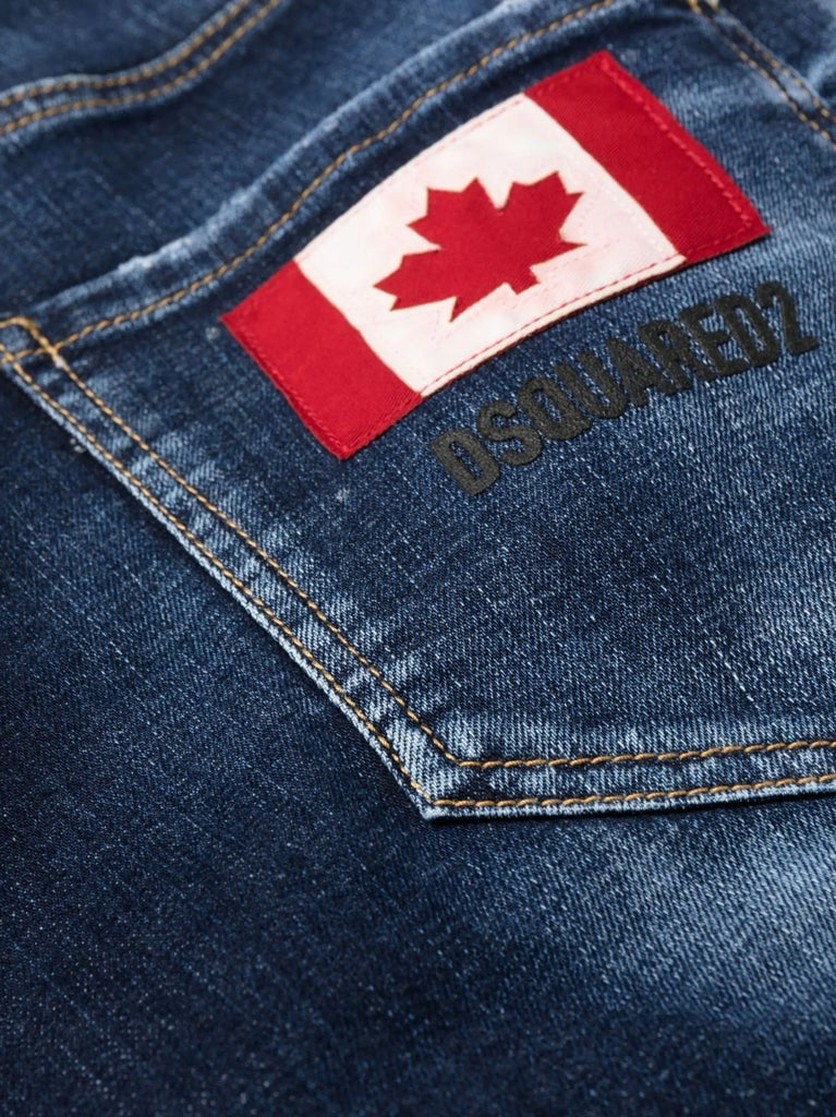 logo-patch straight-leg blue denim jeans