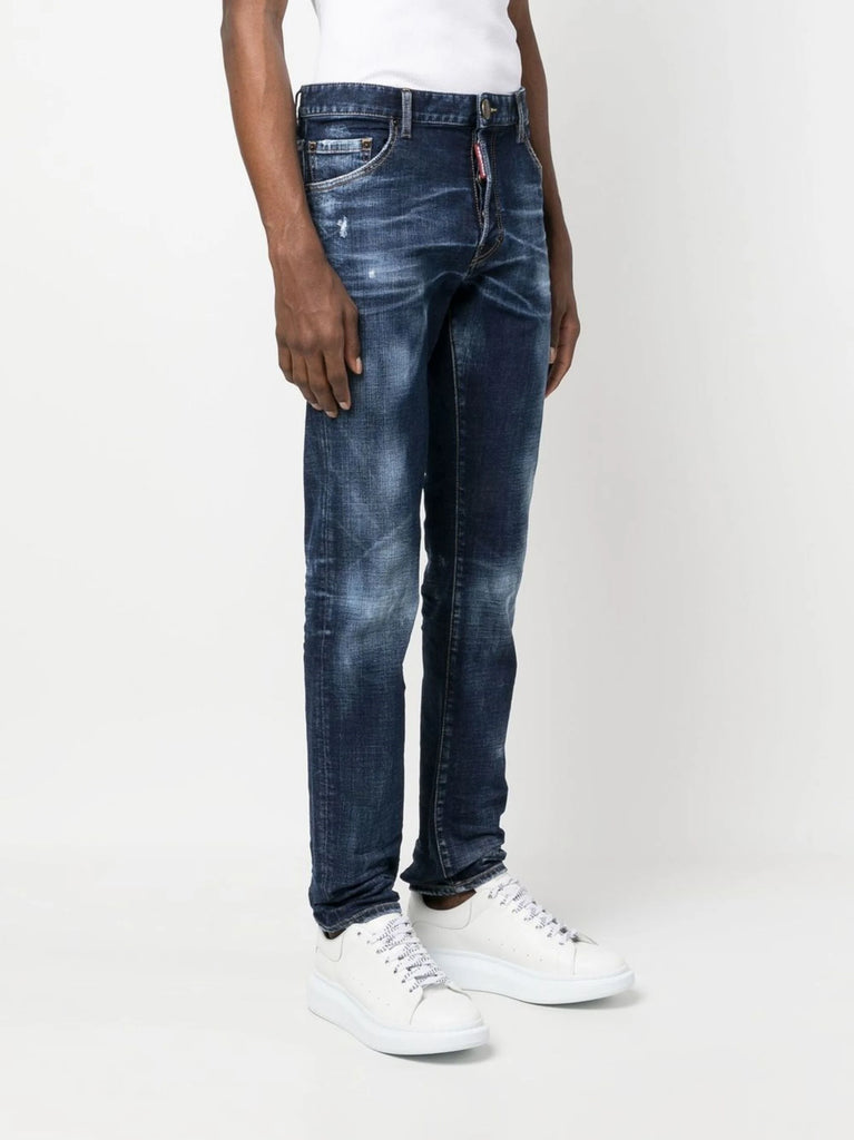 logo-patch straight-leg blue denim jeans