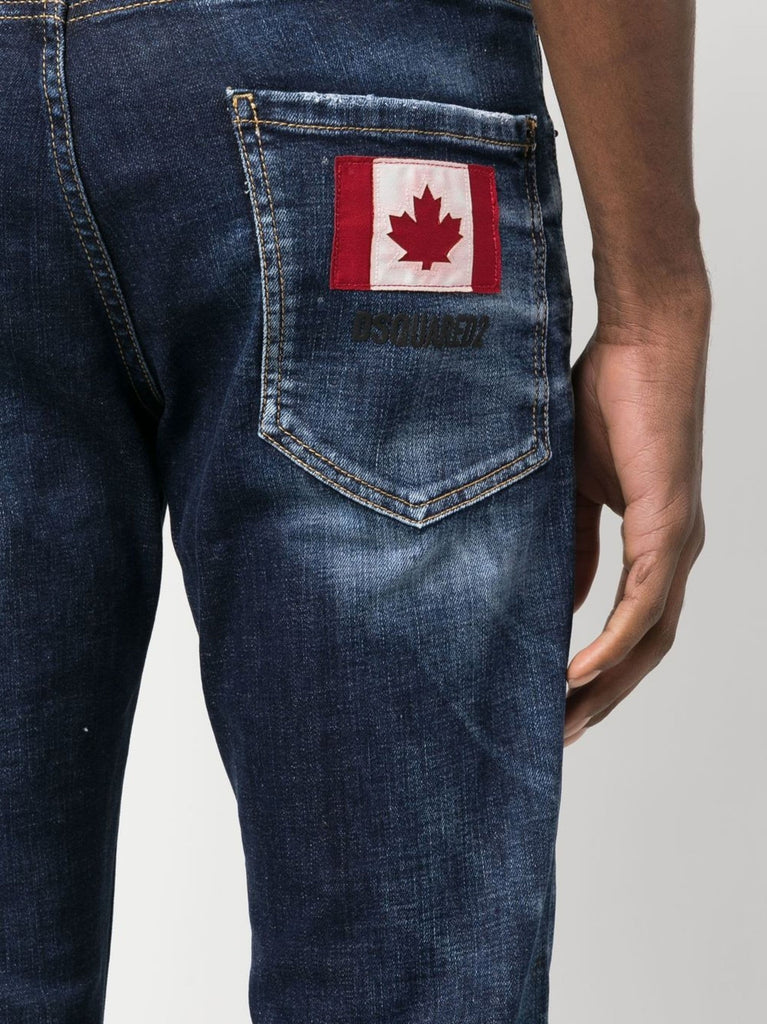 logo-patch straight-leg blue denim jeans