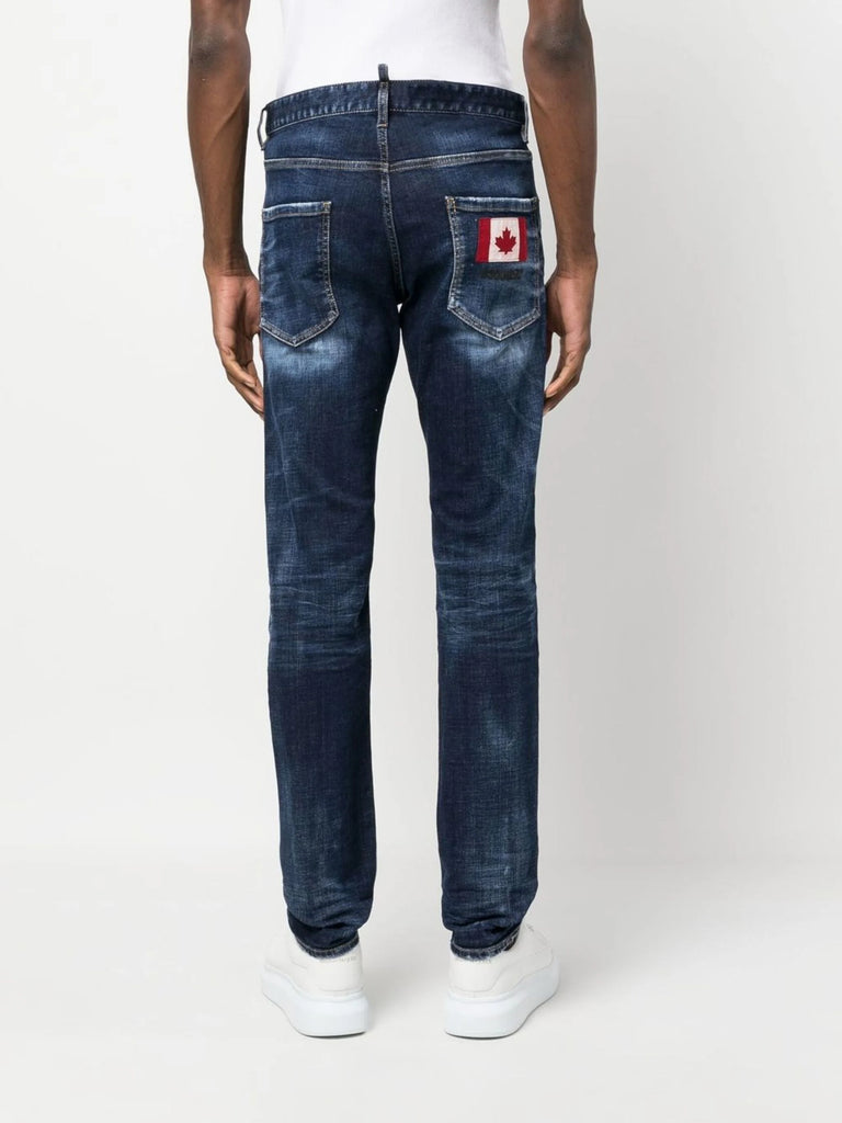 logo-patch straight-leg blue denim jeans