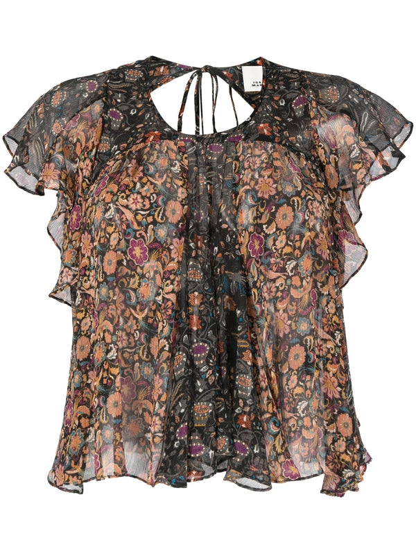 Floral-print silk blouse