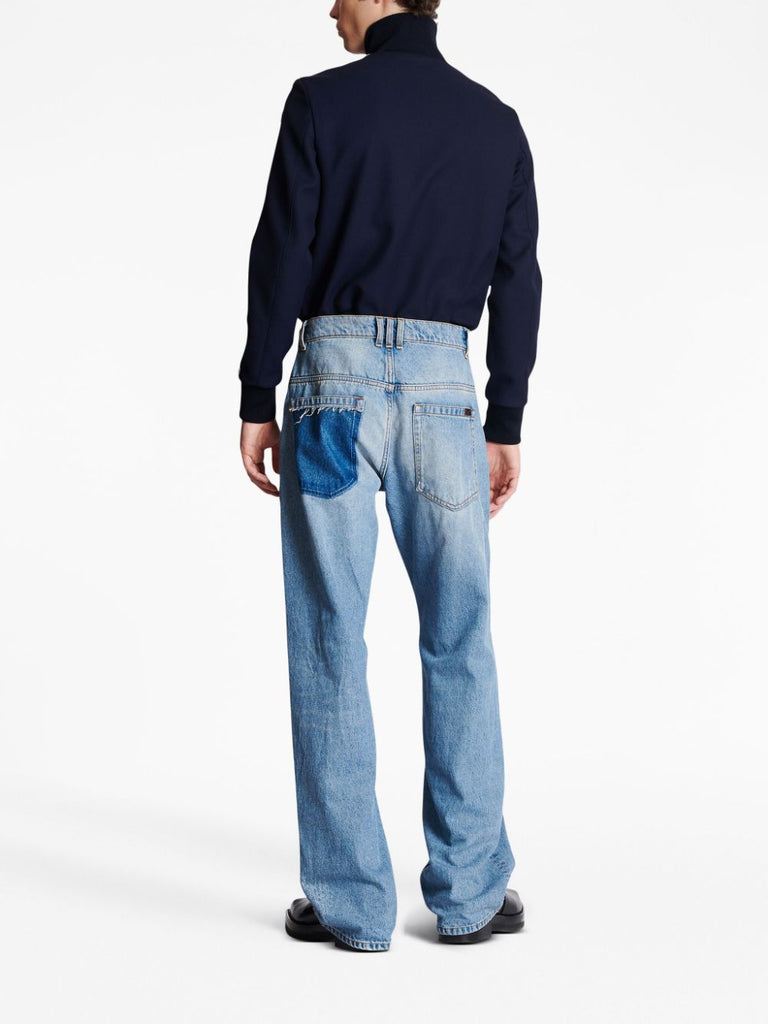 Denim džinsi ar kontrasta kabatām platām kājām