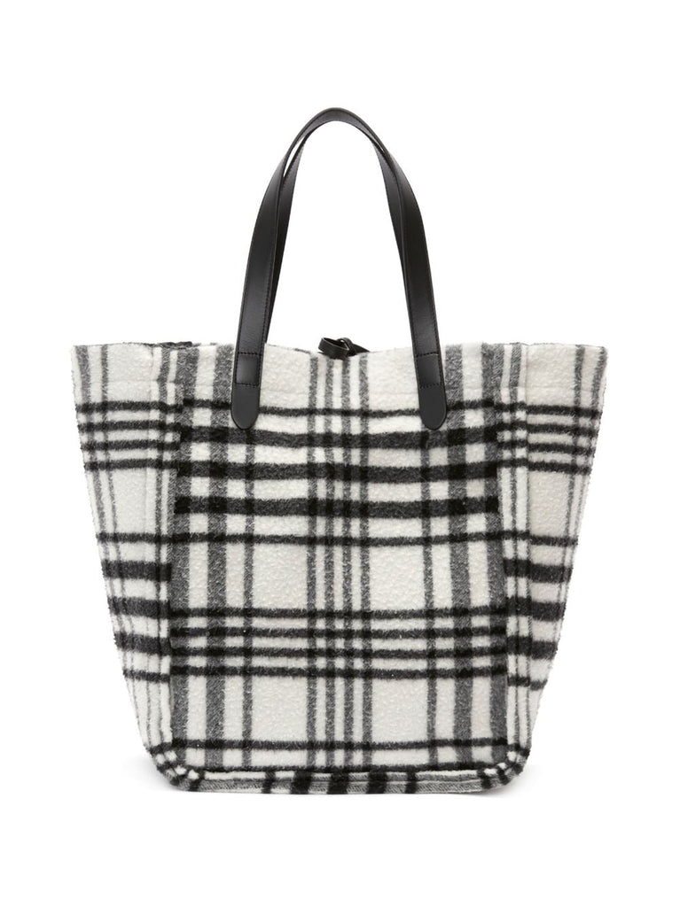 Belt plaid-check virgin-wool tote bag