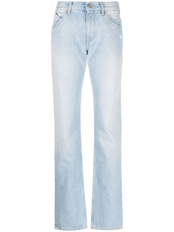 sky blue high-waisted straight-leg denim jeans