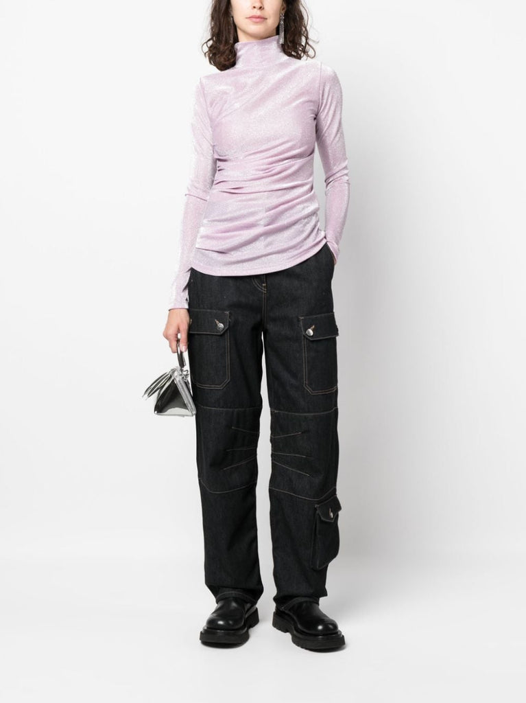 Glittery gathered high-neck T-shirt