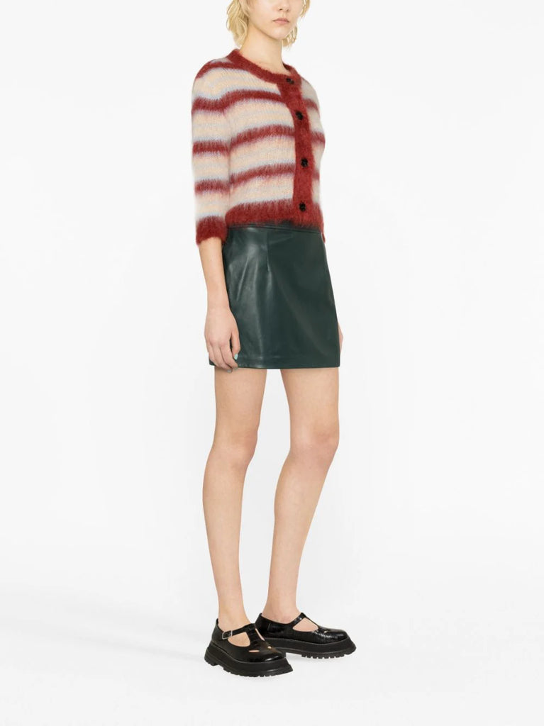 High-waist mini leather skirt