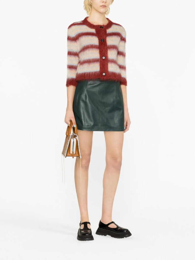 High-waist mini leather skirt