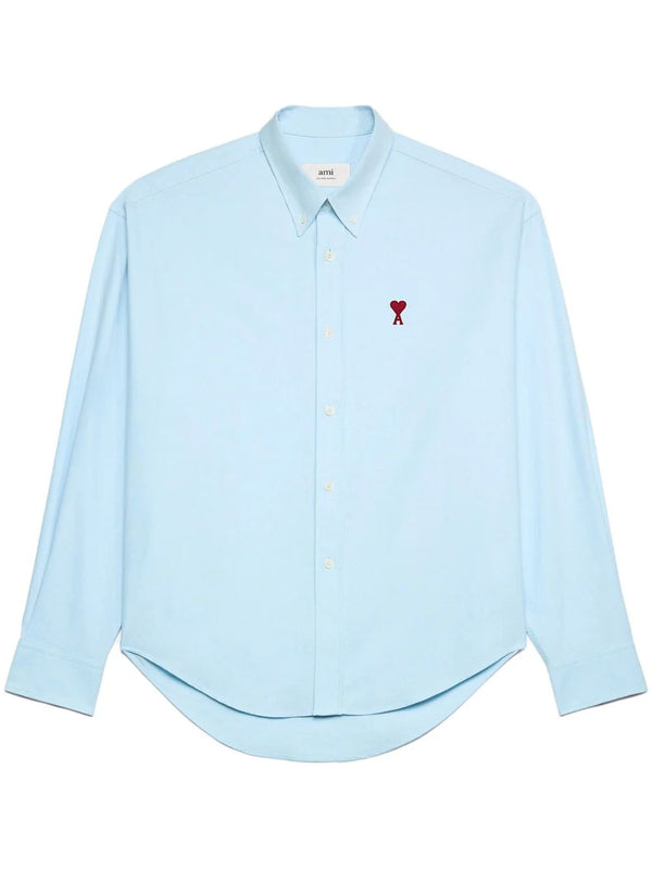 Logo-embroidered sky blue poplin shirt
