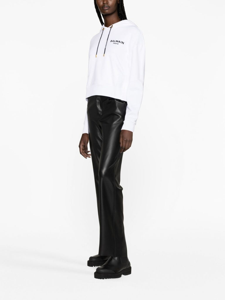Flocked-logo cropped hoodie