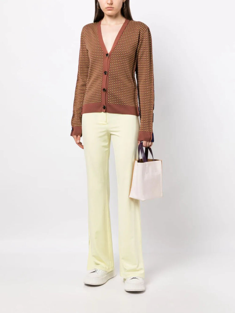 graphic-print V-neck cardigan