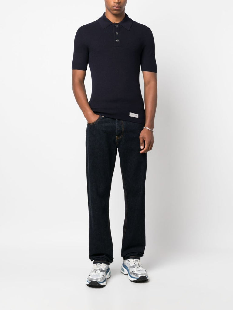 Logo-patch wool polo shirt