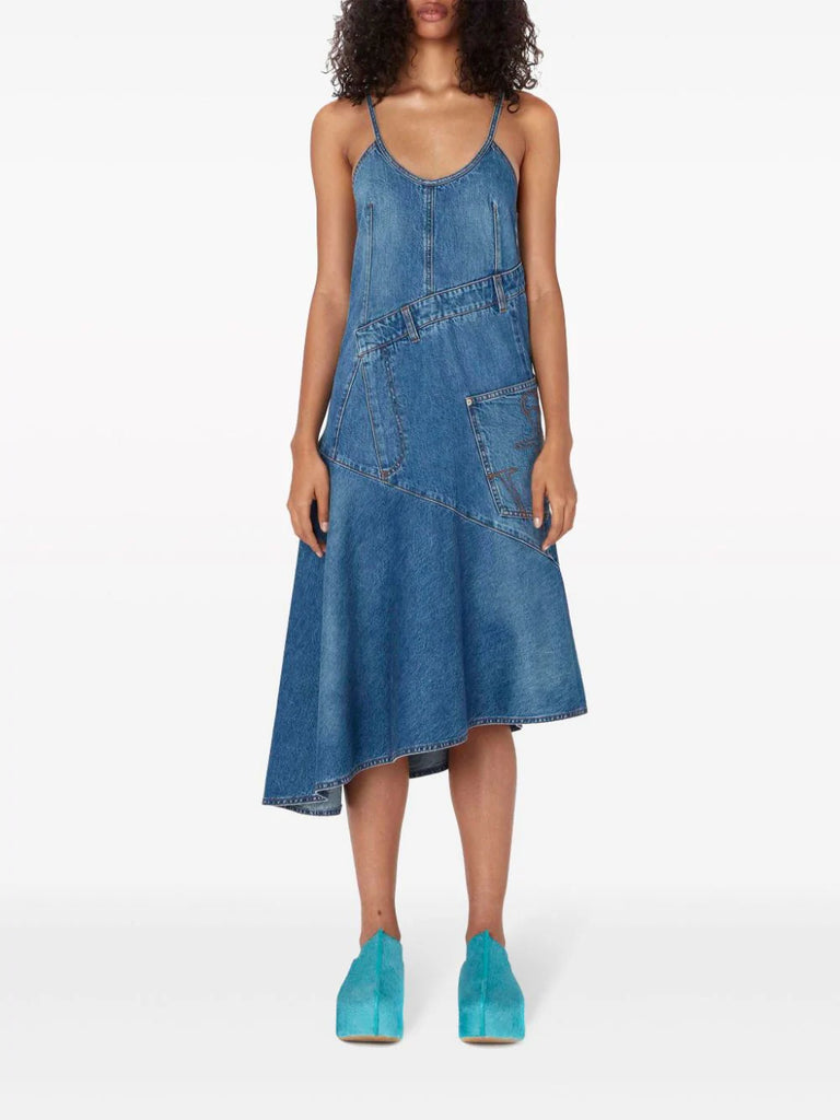 asymmetric cotton denim dress