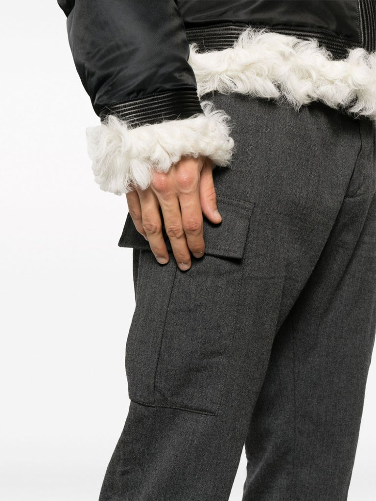 Mid-rise grey tapered-leg trousers