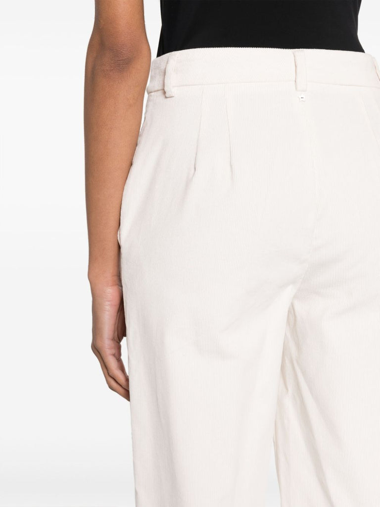 Corduroy high-waist wide-leg white trousers