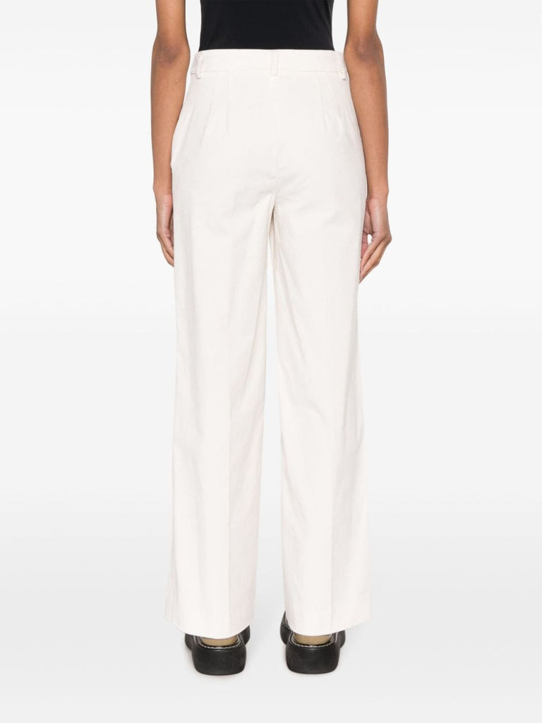 Corduroy high-waist wide-leg white trousers