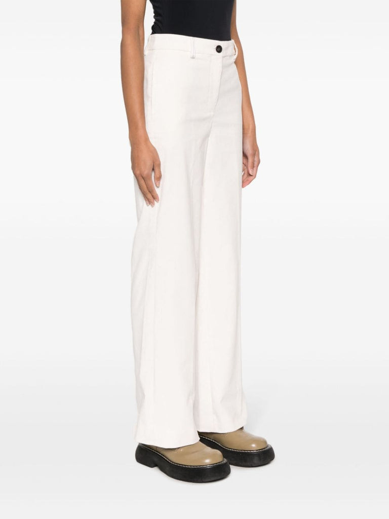 Corduroy high-waist wide-leg white trousers