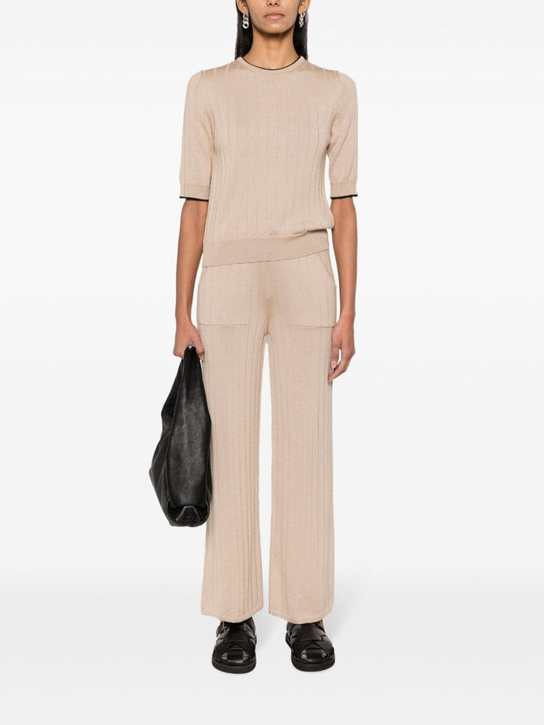 Straight-leg ribbed-knit trousers