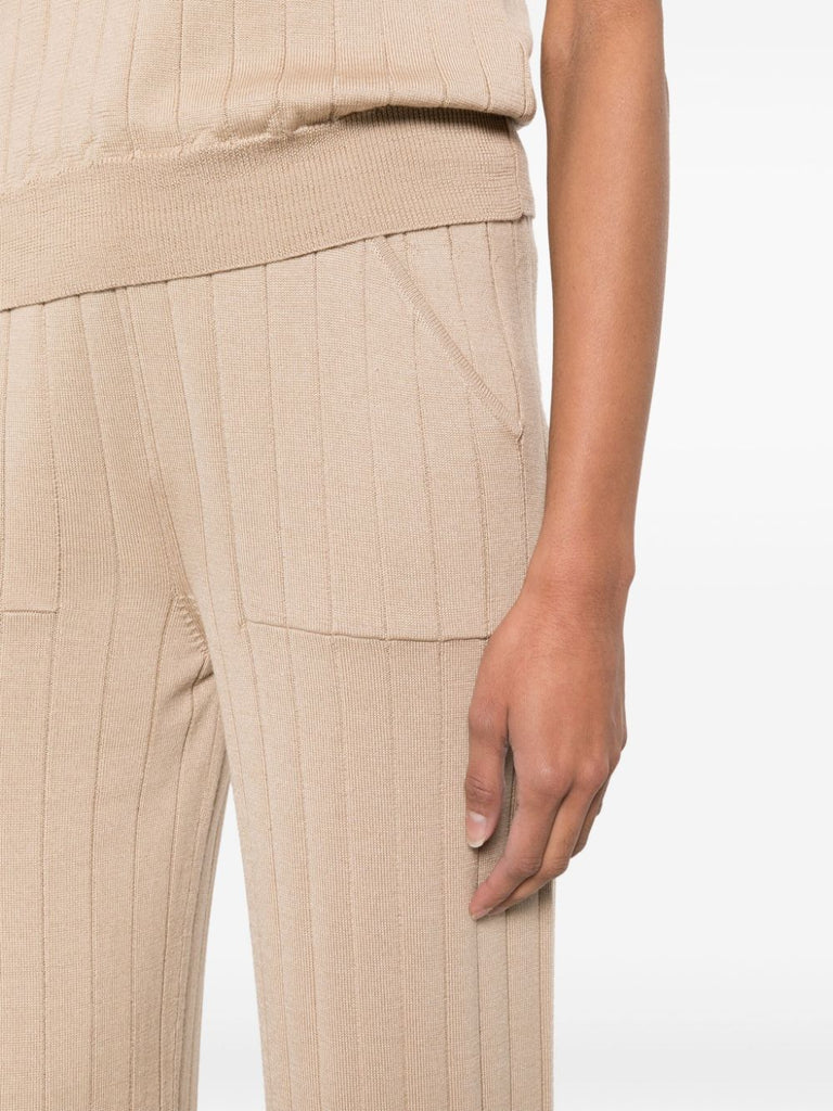 Straight-leg ribbed-knit trousers