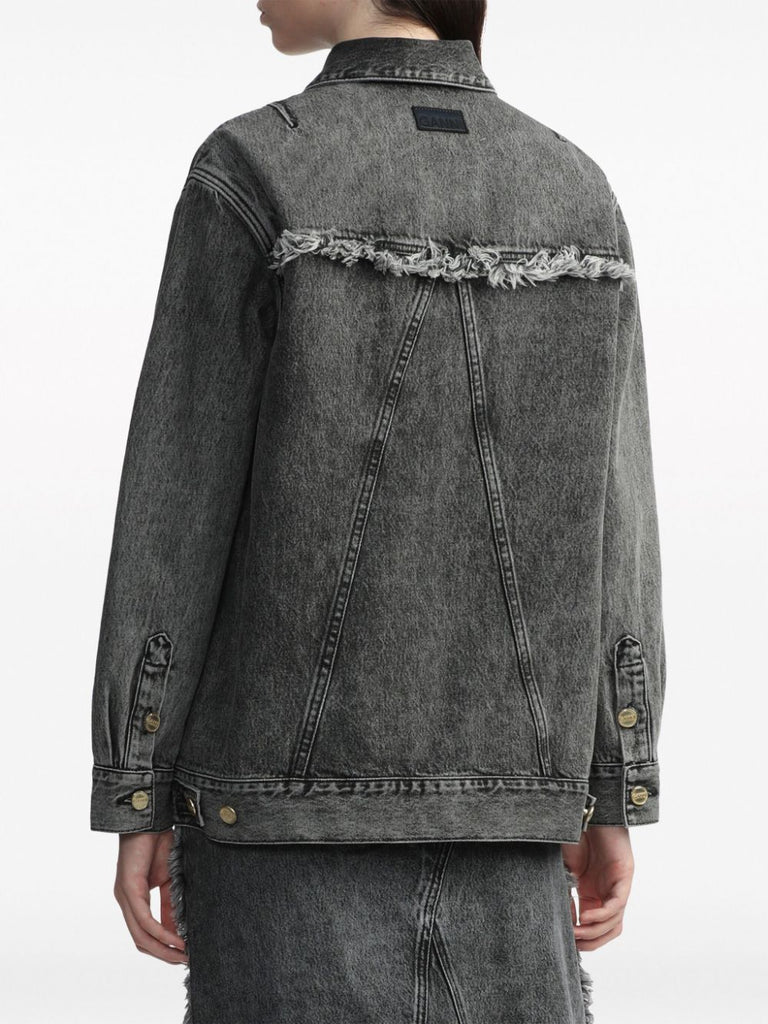 frayed-detail washed denim jacket